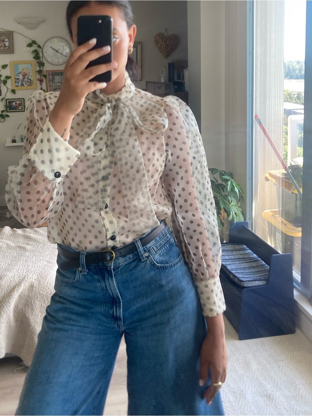 Zara Cream Blouse with Polka Dots
